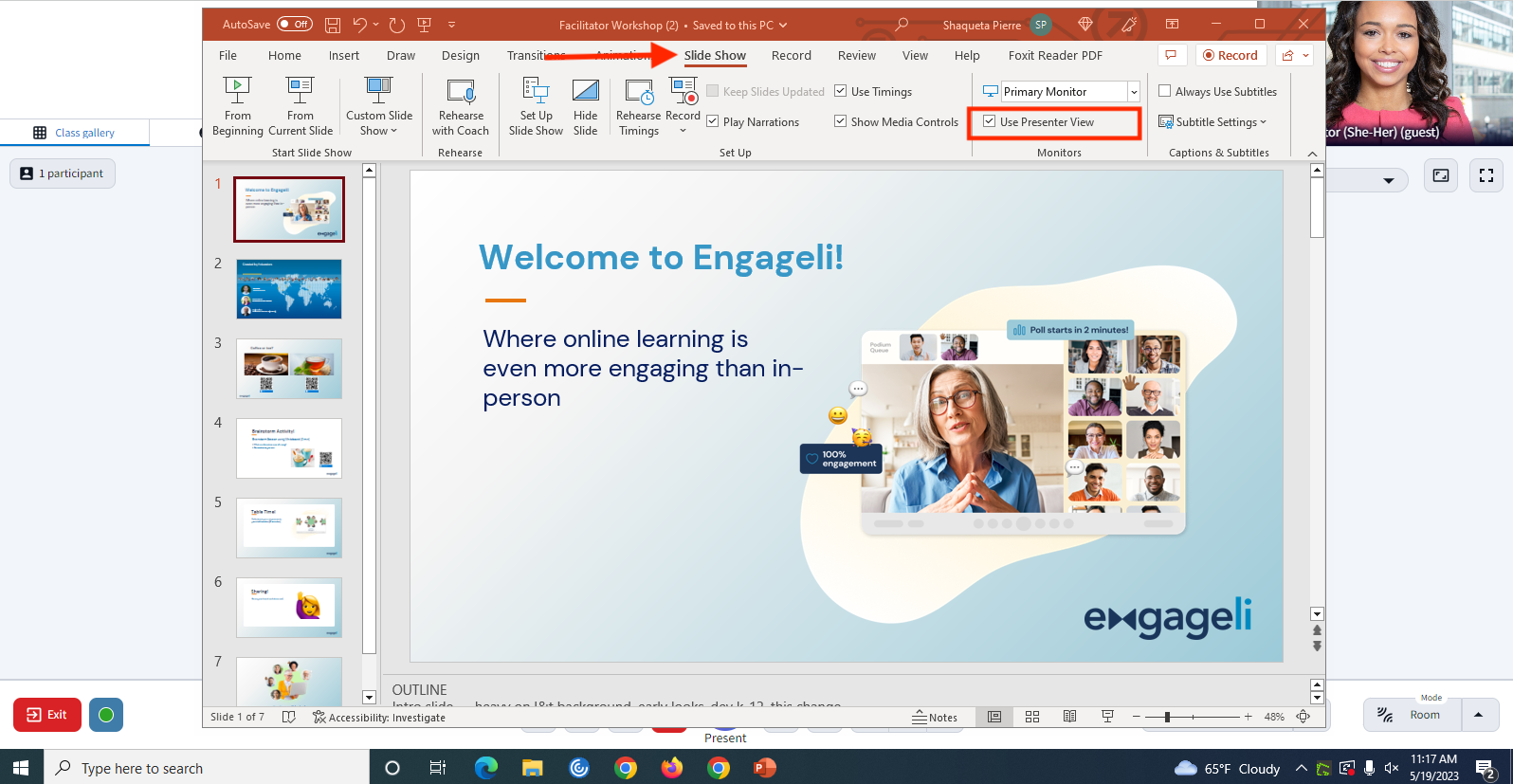 powerpoint presentation mode single screen