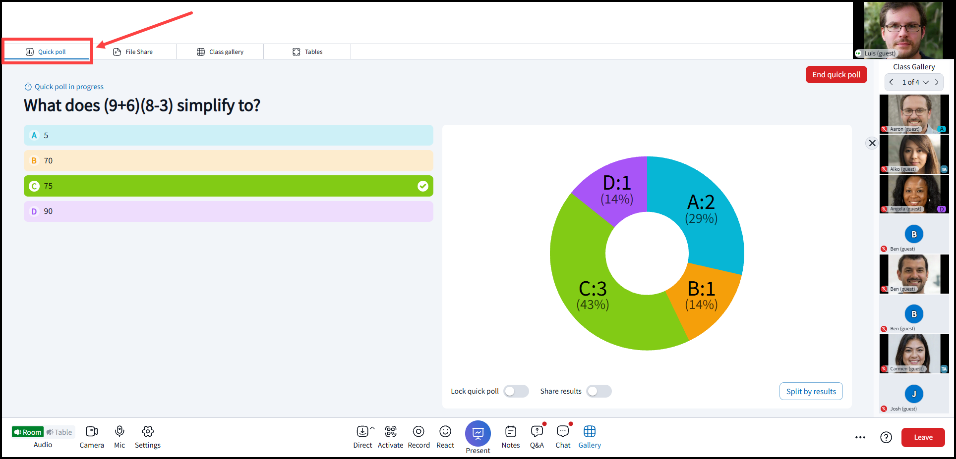Live Classroom > Views Tabs > Quick Poll – Engageli Help Center