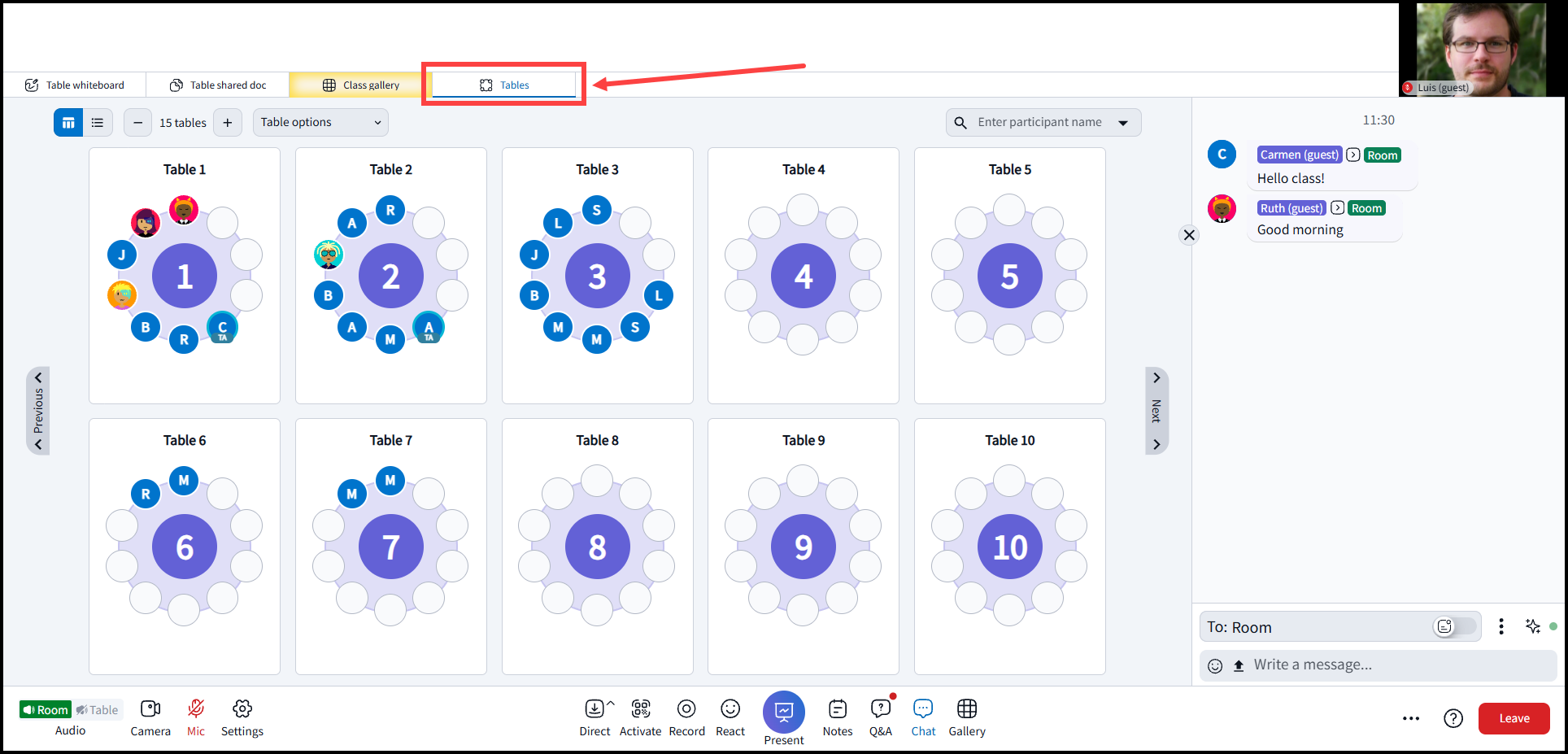 Live Classroom > Views Tabs > Tables – Engageli Help Center