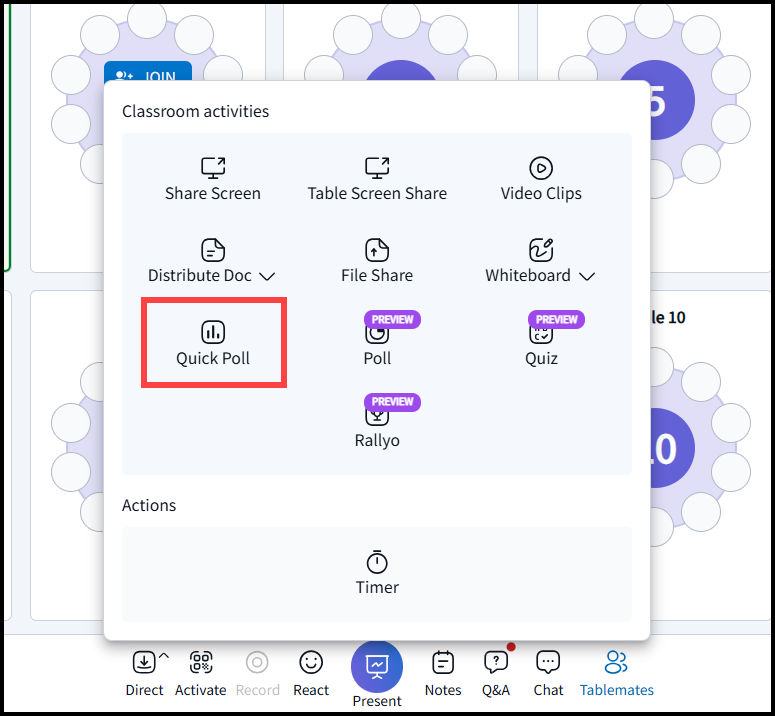 Live Classroom > Bottom Panel > Present > Quick Poll – Engageli Help Center
